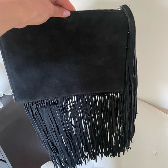 Zara Black Suede Fringe Clutch - Picture 2 of 4